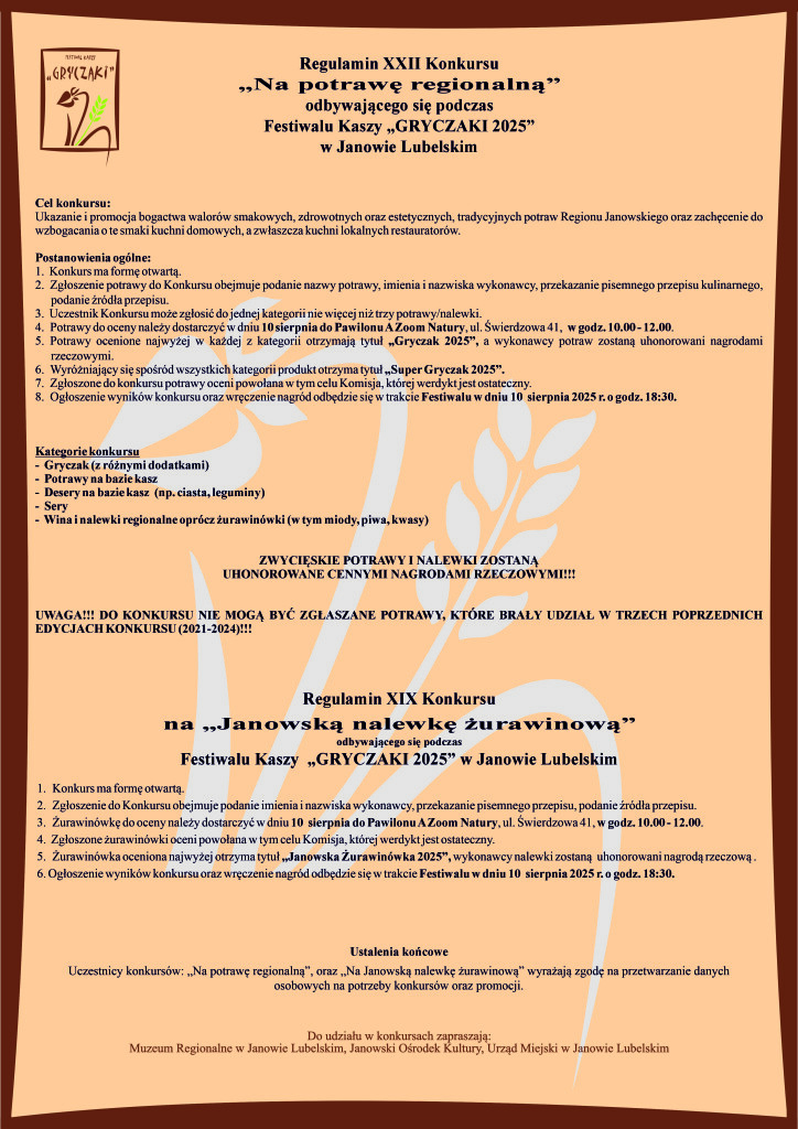 Regulamin konkursu potrawa regionalna 2025